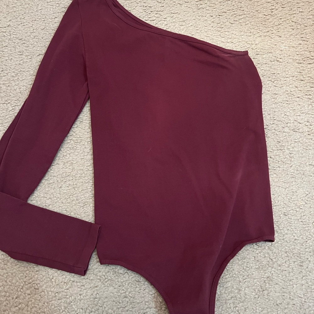 Free People Deep Red One-Shoulder Bodysuit